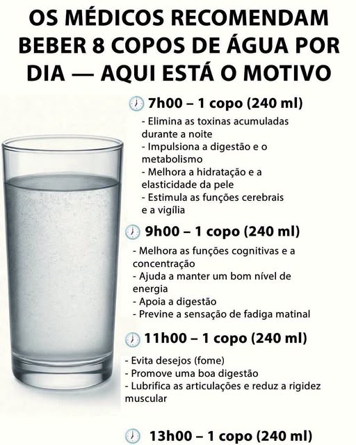 Médicos recomendam beber 8 copos de água por dia: entenda
